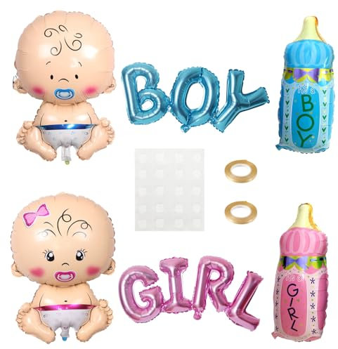 Geschlecht Offenbaren Ballon, 6 Stück Gender Reveal Party Deko, Blaue Babyflasche Rosa Mädchen Baby Luftballons, Gender Reveal Balloon Boy or Girl, Baby Shower Party Deko