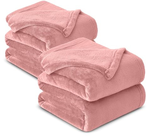 Hafaa Fleece Blanket Throw King Size XXL Pack of 2 - Fluffy Soft Warm Versatile Extra Large Cosy Throws Blankets for Bed/Sofa/Couch, Pink, 230x270cm