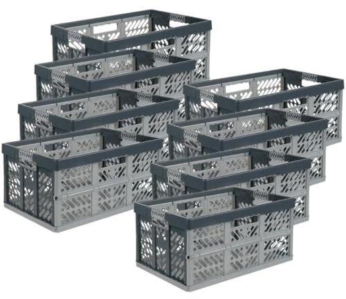 SomosTrade Klappbox 45L | Anthrazit-Grau | 54 x 28 x 37cm | mit Soft Touch Griffen | stabile Klappbox | Perfekte Aufbewahrung | (8 Klappboxen - Anthrazit-Grau)
