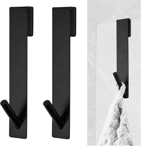 Crochet Salle de Bain 2 pièces Porte Servette Paroi de Douche Verre Noir Crochet Serpette Salle de Bain Adapté aux Serviettes Suspendues Serviettes à Main Eponges de Bain Pyjamas etc.