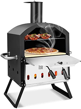 FANTASK Four à pizza 2 couches avec grille de cuisson, four à pizza extérieur, pierre à pizza et pieds pliables, pelle à pizza, couvercle étanche