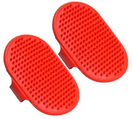 Envenzo Grooming Silicone Mitt For Dogs and Cats Rubber Gloves Brush Pet Hair Remover, Washing, Soothing Massage by Envenzo (Red, Two Pieces)