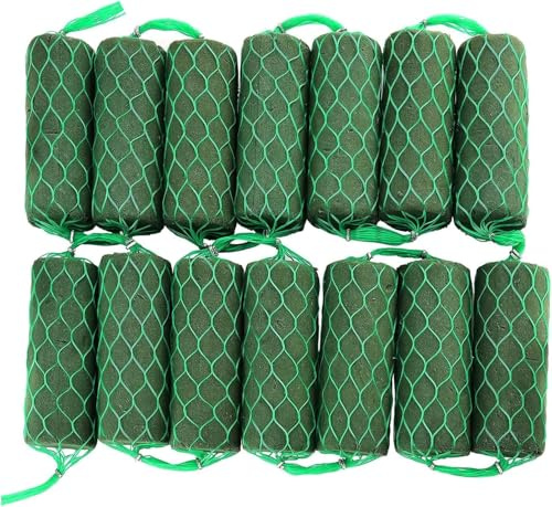 Steckschaum Girlande 14 Stück, Steckschwamm für Girlanden, Schaumstoff Blütenwurstform Grüne Steckmasse für Blumen Netz Girlande für Hochzeit, Steckschaum für Auto Girlande 50x130mm (Grün-14 Stück)