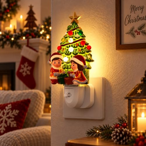 JandCase Nachtlicht Steckdose Weihnachtsbaum, 3000K Nachtlicht zum | Einstecken in die Wand,Dekoratives Night light mit Ein-/Aus-Modi, ideal als für Kleinkinderzimmer