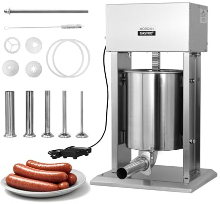 20LBS/10L Electric Sausage Stuffer - Commercial-grade stainless steel with 5 tubes, foot pedal & speed control. Perfect for home/professional use
