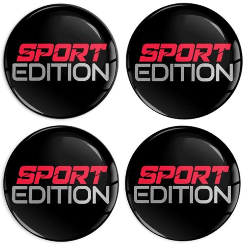 SkinoEu 4 x 55 mm Autocollants en Gel 3D pour Enjoliveurs Centre de Roue, Cache-Moyeu, Capuchons de Véhicule, Emblème de Réglage Automatique, Sport Edition Noir Argent Rouge A 7655