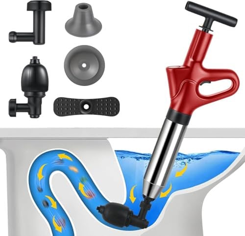 Rohrreiniger Druckluft, Rohrreinigungspumpe mit Vier Saugnäpfen, mit Luftdruckanzeige, Abflussreiniger Pumpe für Bäder Toiletten Sanitäranlagen Waschbecken
