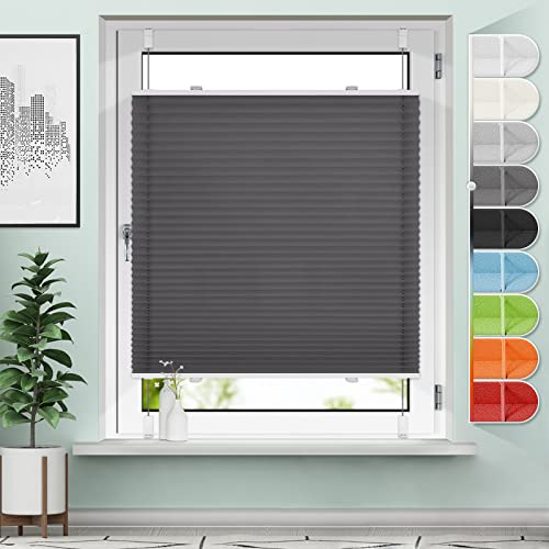 Plissee ohne Bohren Klemmfix Anthrazit B85 x H130 cm Jalousie Sonnenschutz Easyfix Faltrollo Lichtdurchlässig Rollo für Fenster & Tür