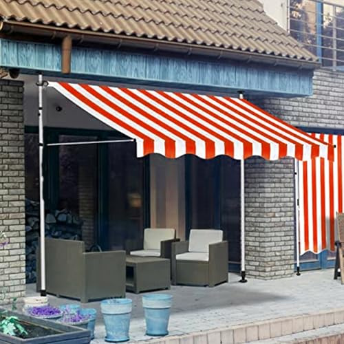 Ausziehbare manuelle Markise 3M/3.5M/4M - Teleskop-Terrassenüberdachung mit Kurbel für Sonnenschutz - ideal für Garten, Terrasse, Balkon & Fenster (weiße Stange, 150 x 120 cm)