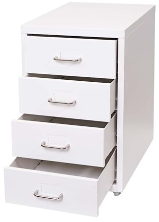 PROREGAL Rollcontainer Housten HxBxT 48x28x41cm 4 Schubladen Weiß Schubladenschrank Stahlschrank Büroschrank