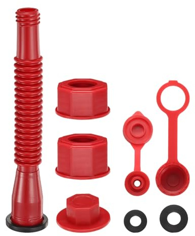 QUARKZMAN Benzinkanister-Ausguss Ersatz, Flexibler Ausguss mit Fein-/Grobgewinde-Verschluss, Ausguss-Dichtungskappe, Entlüftungskappe A/B für 1/2/5/10 Gallonen Kanister, Rot