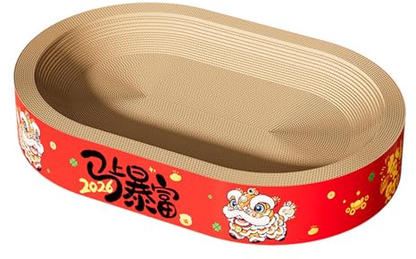 kowaku Griffoir pour Chat Oval Coussin Carton Couchage Corrugué Arbre de Noël Confort Écurie Stabilité Adapté aux Chats et Petits Animaux Maison, L