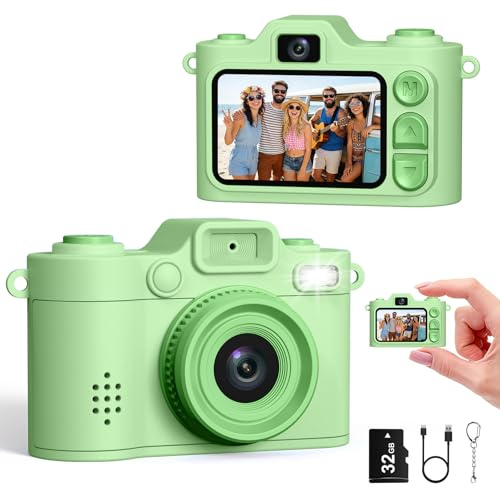 Fotocamera digitale compatta - Videocamera HD 1080P, schermo a colori da 1,38 pollici, fotocamera digitale compatta vintage con portachiavi, dotata di flash e funzioni di registrazione