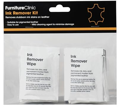Furniture Clinic Leather Ink Remover Kit - Effectively Remove Pen & Ink Stains from Leather Furniture, Clothing, Car Seats, Shoes & More - Removes Ball Point Pen, Felt Tip Pen, Permanent Ink Stains
