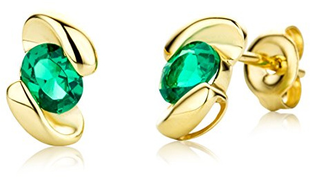 Miore Ohrringe Damen Gelbgold 9 Karat / 375 Gold Ohrstecker Smaragd