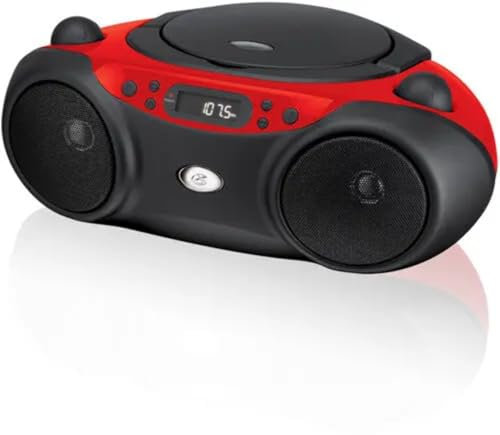 GPX BC232R Tragbare CD-Boombox mit AM/FM-Radio und 3,5-mm-Line-In für MP3-Geräte, Rot/Schwarz