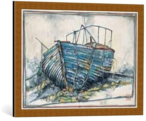 kunst für alle Bild mit Bilder-Rahmen: Ole West Altes Boot - dekorativer Kunstdruck, hochwertig gerahmt, 70x50 cm, Kupfer gebürstet