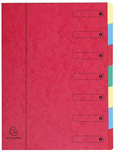 Exacompta 5107E Premium Ordnungsmappe aus extra starkem Colorspan-Karton DIN A4 7 vollfarbige bunte Fächer mit Organisationsdruck und dehnbarem Rücken Ringmappe Register-Mappe rot