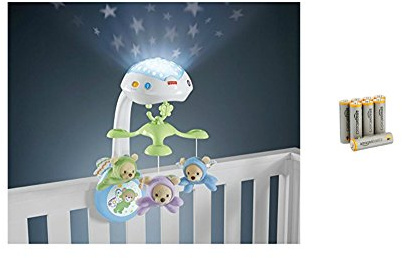 Fisher-Price CDN41 - 3-in-1 Traumbärchen Baby Mobile mit Halterung,Nachtlicht mit beruhigender Musik, White Noise und Sternenlicht Projektor, ab Geburt & Amazon Basics Performance Batterien Alkali, AA