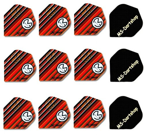 XQMax Flight Michael Van Gerwen, 3 Satz = 9 Stück, Incl. 1 Satz MS-DARTSHOP Flights (600 Rot/Transparent)