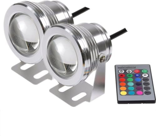 PolarLander 2pcs 7 Colors 10W 12V RGB LED Underwater Fountain Light 1000LM Swimming Pool Pond Fish Tank Aquarium LED Light Lamp IP68 Waterproof