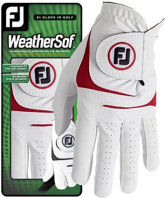 Footjoy Weathersof Golfhandschuh, Herren, Weiß/Rot, S