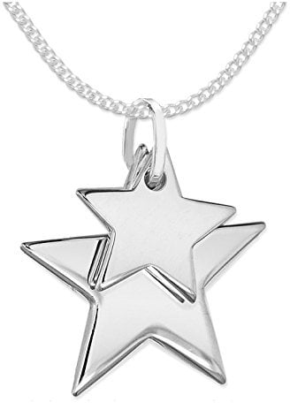 Heather Needham Sterling Silver Star necklace on 16 curb chain - STAR SIZES: 17mm and12mm. Gift boxed solid silver double star necklace 8173/16