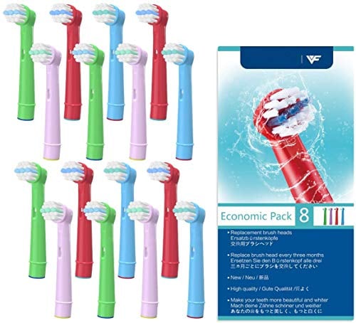 Kids Elektrische Zahnbürste Köpfe, Ersatzbürstenköpfe Kids Brain Zahnbürste Köpfe Kompatibel für Empfindliche Saubere, Professionelle Pflege, Erweiterte Power, Floss Aktion, Pack von 16