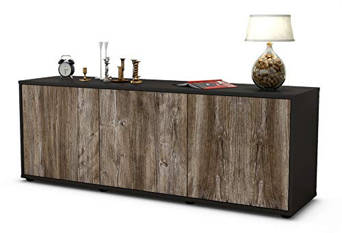 Stil.Zeit TV Schrank Lowboard Allegra, Korpus anthrazit matt, Front Holz Design Treibholz (135x49x35cm), Push to Open Technik