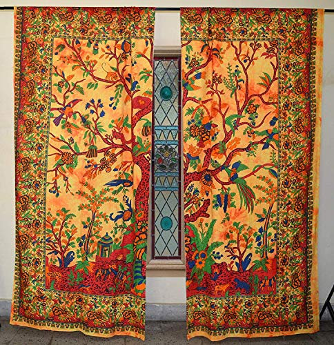 GDONLINE Orange Baum des Lebens Mandala Baumwolle Vorhang Wandbehang Mandala Fenster Tür Vorhänge Wand Paneele Hippie Boho Decor Tapisserie Fenster Behandlungen Balkon Zimmer Decor Vorhang
