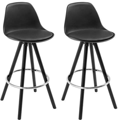 WOLTU® BH122sz-2 2 x Barhocker 2er Set Barstuhl aus Kunstleder Holzgestell mit Lehne + Fußstütze Design Stuhl Küchenstuhl optimal Komfort Schwarze Beine Schwarz
