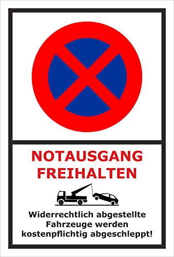 Melis-Folienwerkstatt Parken verboten Schild – Abschleppschild - Notausgang freihalten – 60x40 cm – Aufkleber – Verschiedene Größen und Materialien