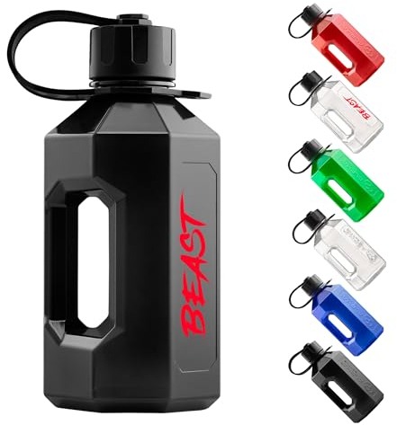 Alpha Designs | 1.6 Litre Water Bottle | Large Drinks Water Jug | Gym, Holiday, Travel | Beast Black