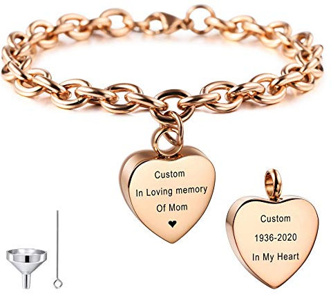 MeMeDIY Personalisierte Herz Urne Armband Gravur Fotoname für Frauen Männer Menschliche Asche Halter mit Verstellbarer Kette Memorial Cremation Andenken Trichter Kit