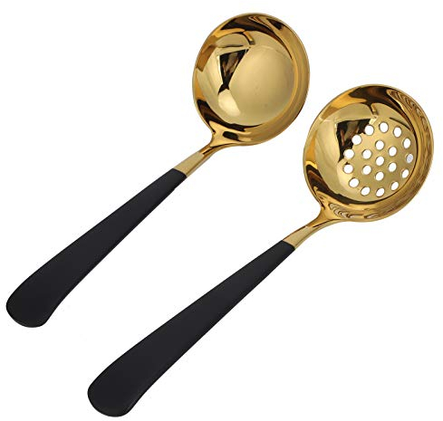 2 Stück Goldkelle, Suppenkelle Edelstahl Küchenkelle, Kochkelle, Edelstahl Poliert Suppenkelle, Metall Suppenlöffel Zum Kochen, Spülmaschinenfest, Leicht Zu Reinigen, Kochkelle Mit Langem Griff