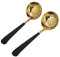 2Pcs Soup Ladle and Slotted Spoons, Stainless Steel Cookware Utensil Long Handle Soup Spoon(Black Gold)