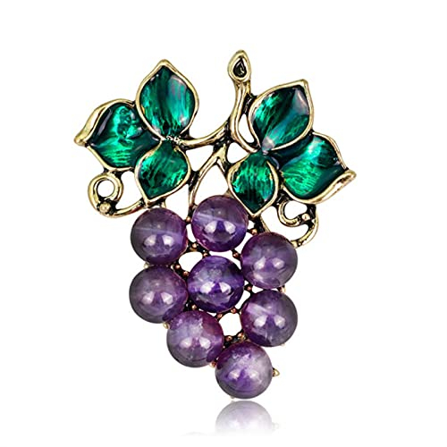hcma Pierre Naturelle Fruits Raisin Broche Plante Broches Banquet Décoration Or Couleur Émail Vert Broche Femmes Bijoux De Mariée