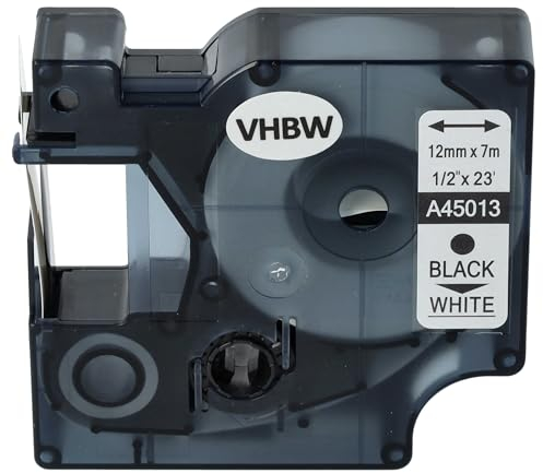 vhbw Schriftband-Kassette kompatibel mit Dymo 2000, 3500, 4500, 5000, 5500 Etiketten-Drucker 12mm Schwarz auf Weiß