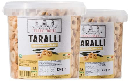 Terre Dei Trulli Taralli Pugliesi Tradizionali 2 Secchielli Da 2 Kg | Taralli Artigianali Per Uno Snack Veloce E Gustoso, Snack Salati Per Un Aperitivo Snack Genuino