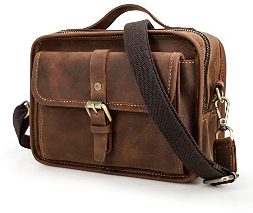 Contacts Herren-Umhängetasche, echtes Leder, Kuriertasche, Retro-Reisetasche, Umhängetasche, Seitentasche, lässige Handtasche für Männer, Arbeit, Schule, täglichen Gebrauch, Coffee-mb217