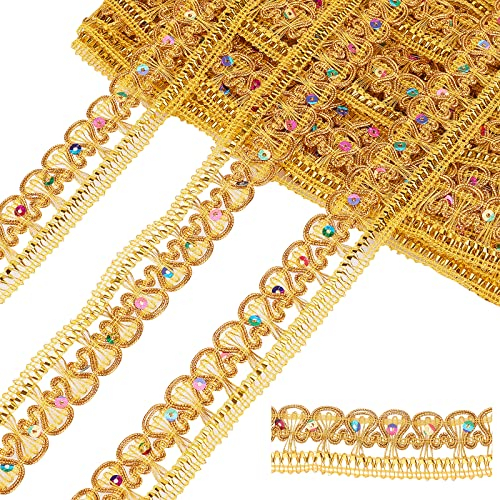 PandaHall 13 Yards Fransen Mit Stoffbesatz, Goldene Metallic-Garnbänder Glitzer Gewebtes Band Applique Braid Spitzenbesatz Für Feiertags-Weihnachtsfeier-Dekor Blumenarrangements