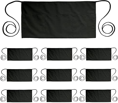 PLOYMONO Taillenschürze mit 3 Taschen, 1 Stück, schwarze Kellnerin, Kellnerservierer, kurze Kochschürze, Arbeitsschürze