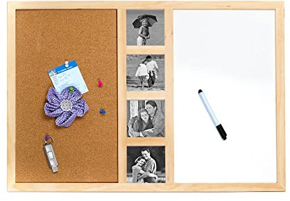 KPH Memoboard Bilderrahmen für 4 Fotos in 10x10 cm Whiteboard Pinwand Notiztafel: Farbe: Natur