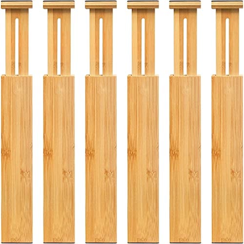 VaeFae Schubladentrenner Verstellbar Bambus, 6 Stück Schubladenteiler für Schubladen Organizer, Erweiterbare Schubladen Trenner für Küche, Büro, Schlafzimmer, Kommoden und Badezimmer
