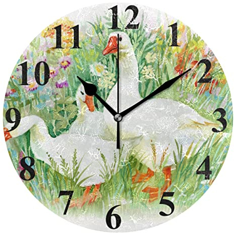 Goose Farm Tier Haustier Gänse Haus Vögel Wanduhr Nicht tickend leise Uhren Batteriebetrieben Dekorative Uhr 25,4 cm für Küche Wohnzimmer