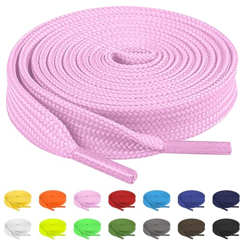 TBOC Lacets Ruban Plats [Rose] Lacet Plat [120 cm] Chaussures Baskets Patin Sport | Compatible avec Chaussure Converse Nike Air Force Adidas Stan Smith Puma Timberland Vans pour Enfant Adulte