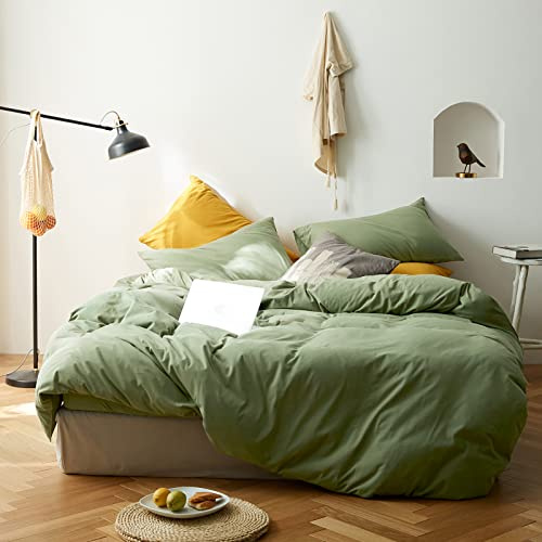 AMWAN Set di biancheria da letto con copripiumino in jersey di cotone lavorato a maglia, in tinta unita, stile moderno, con 2 federe, collezione di biancheria da letto in morbido cotone, colore: verde