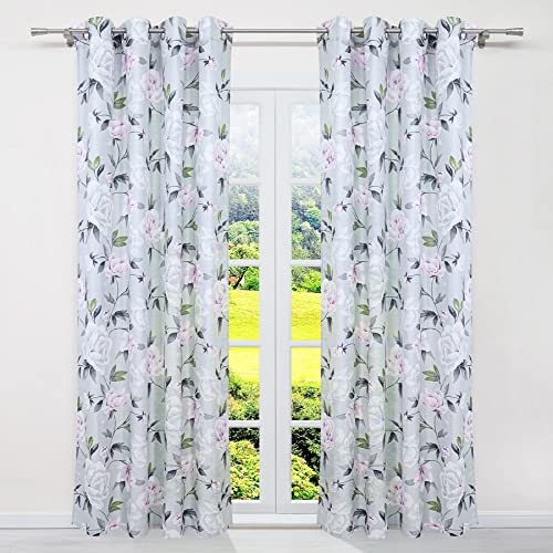 SCHOAL Gardinen mit Ösen Blickdichte Vorhänge Landhaus Ösenschal Wohnzimmer Gardinenschal mit Blumen Muster 1 Stück BxH 135x225cm