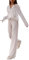 QIUhhpuy Plissee Damen Set, Zweiteiler Elegant Hosenanzug Langarm Revers Bluse + Weites Bein Hose Sommer Herbst Outfit Casual Loungewear Streetwear
