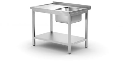HENDI Einzelspültisch, Spüle rechts, mit Ablage, zur Selbstmontage, Verstellbare Füße, Beckengröße: 400x400x(H)250mm, Abfluss: ø50mm, Öffnung für Wasserhähnen: ø30mm, 1000x700x(H)850mm, Edelstahl